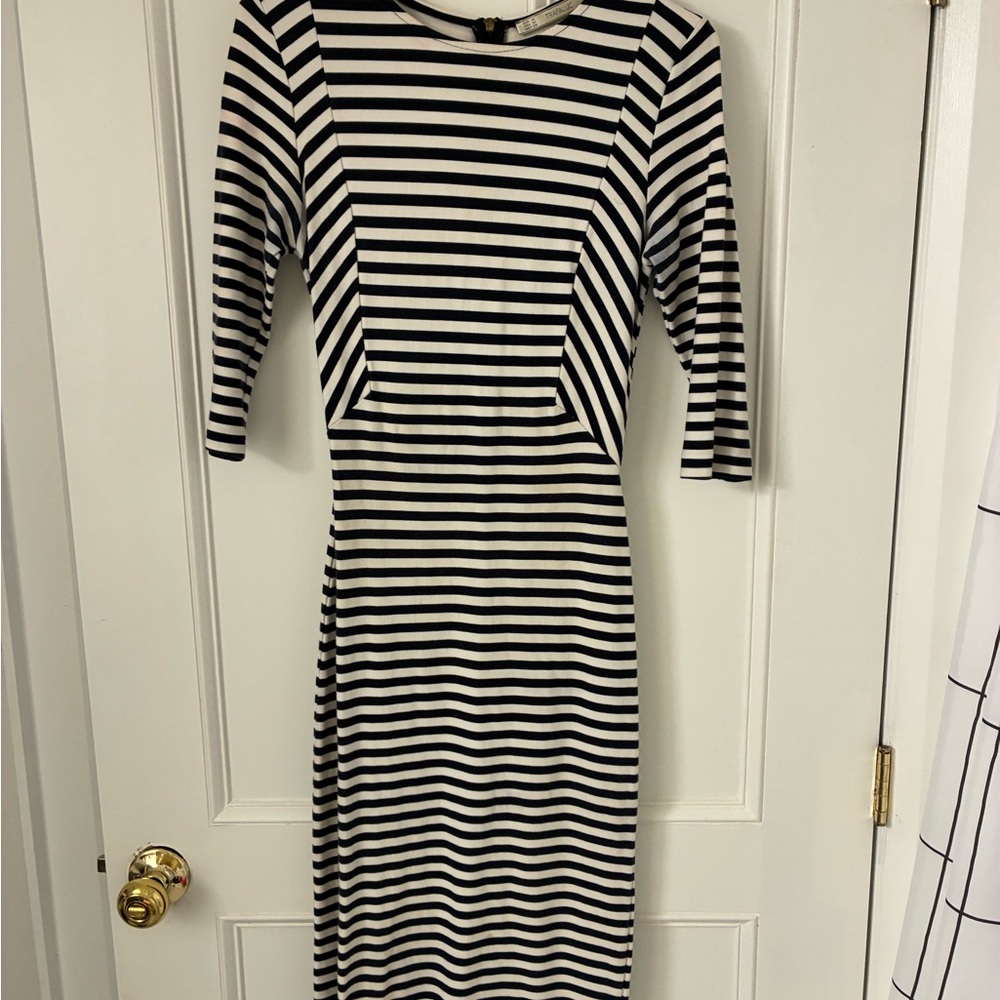 Zara Monochrome Striped Long Sleeve Dress